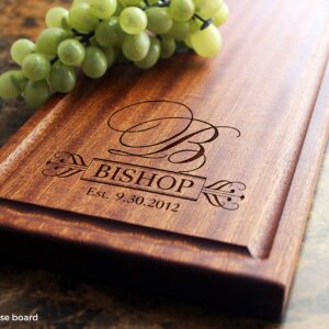 Straga Handmade Cheeseboard Personalized Fancy Initial Design #203-Wedding & Anniversary Gift for Couples-Housewarming & New Home Closing Present- Appreciation-Award-Gift for Parents-Wife-Husband