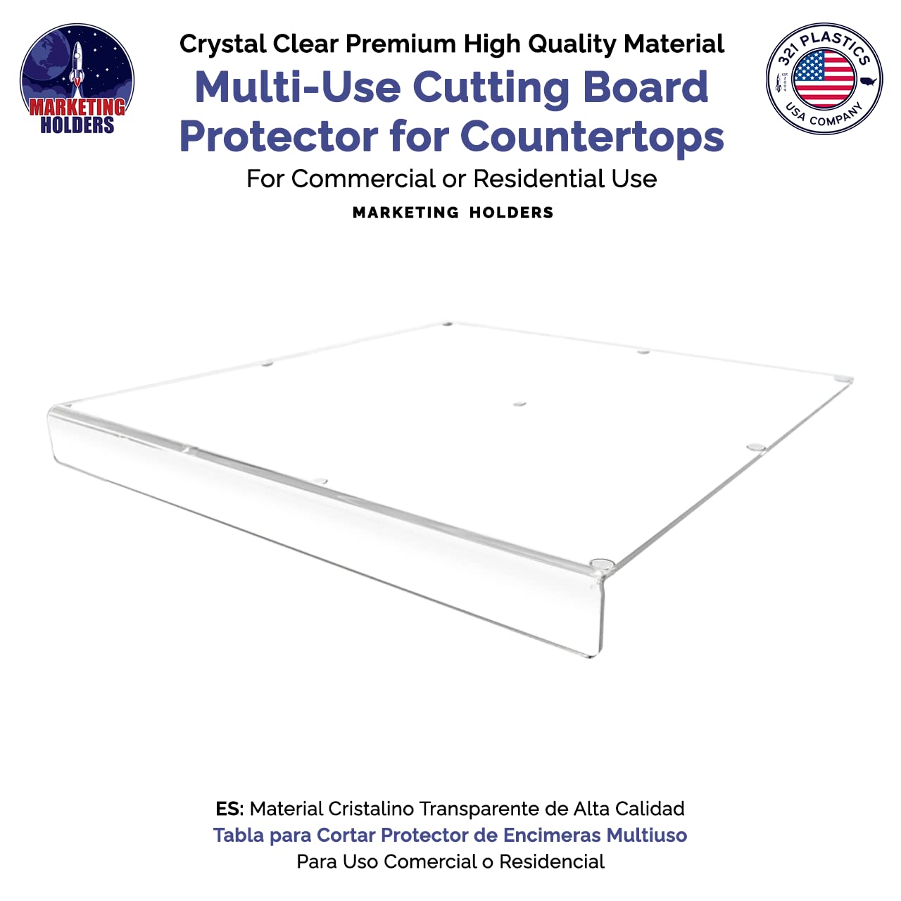 Clear Acrylic Cutting Board 16" x 15" Countertop Charcuterie Chopping Block with Lip and Several Rubber Bumpers by Marketing Holders
