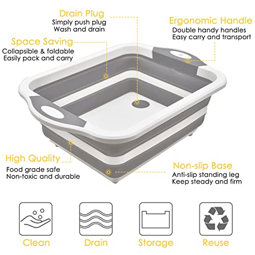 Acelane Collapsible Cutting Board, Foldable Chopping Board with Colander, Multifunctional Vegetable Washing Basket Silicone Dish Tub Storage Basin, for Home Sink Camping Hiking BBQ Picnic RV Travel