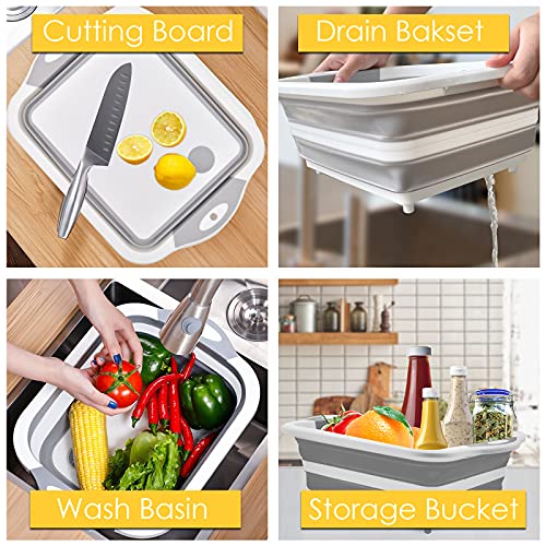 Acelane Collapsible Cutting Board, Foldable Chopping Board with Colander, Multifunctional Vegetable Washing Basket Silicone Dish Tub Storage Basin, for Home Sink Camping Hiking BBQ Picnic RV Travel