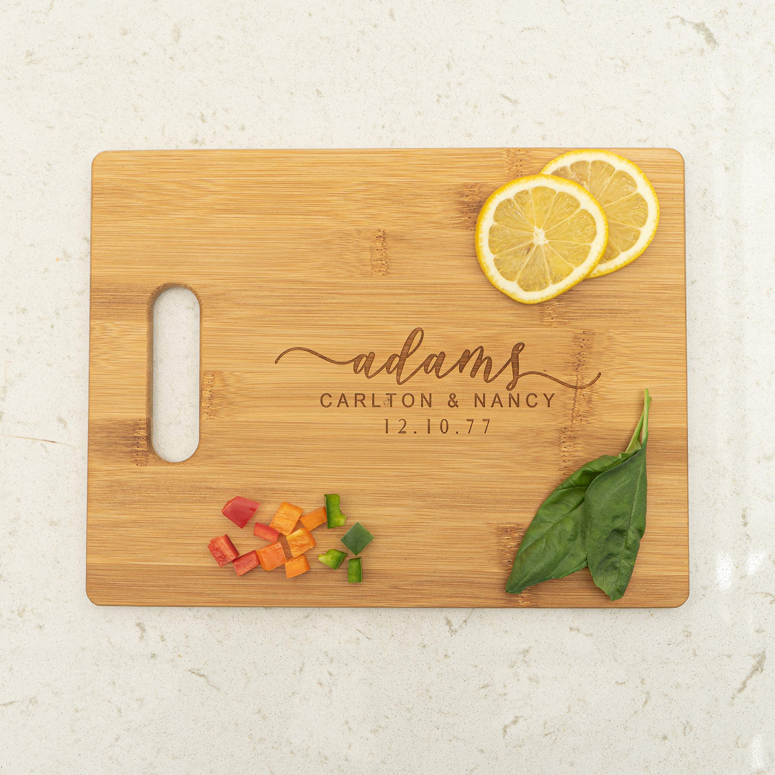 Personalized Bamboo Cutting Board, Wedding Gift, Family Name, Engraved Wood Board 2 Sizes, Anniversary (Bamboo)