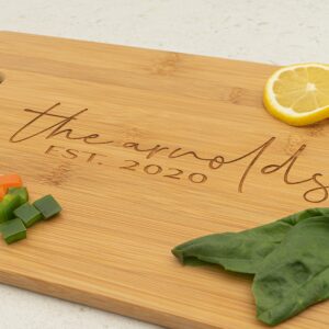 Personalized Bamboo Cutting Board, Wedding Gift, Family Name, Engraved Wood Board 2 Sizes, Anniversary (Bamboo)