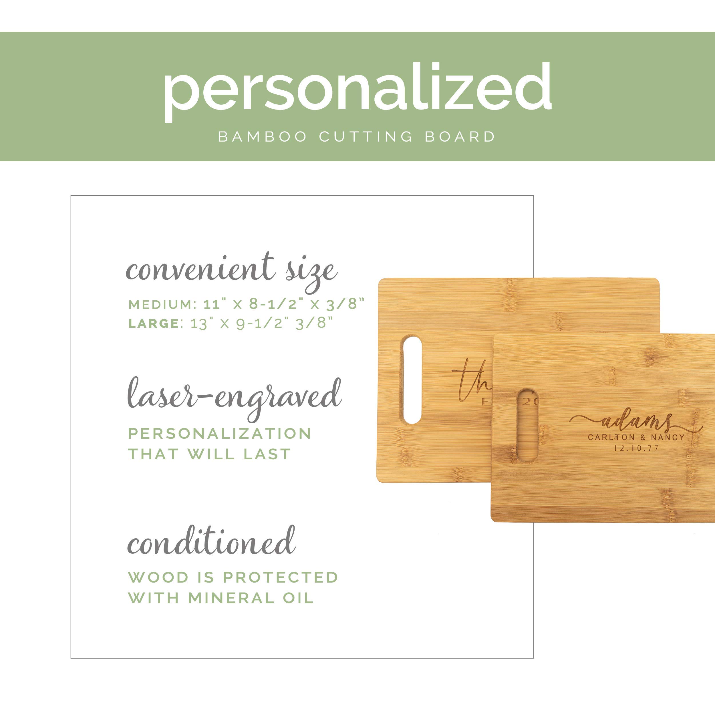 Personalized Bamboo Cutting Board, Wedding Gift, Family Name, Engraved Wood Board 2 Sizes, Anniversary (Bamboo)