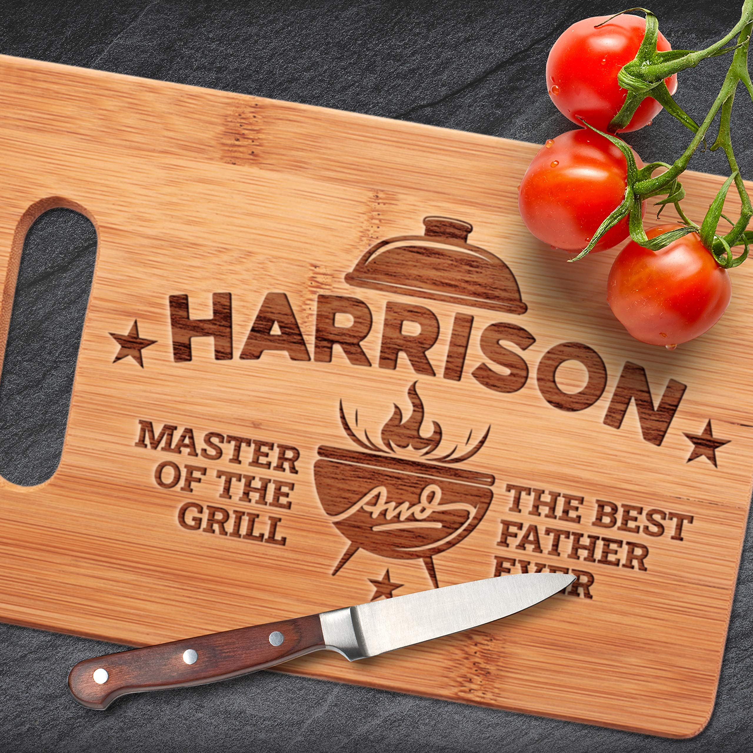 Gifts for Dad - Dad Grilling Gifts, Personalized Dad Cutting Board - Custom Gifts for Dad, Husband - Grill Master Series, 12 Designs - 6" x 9" - Dad Gifts from Wife, Daughter - Bamboo Handle