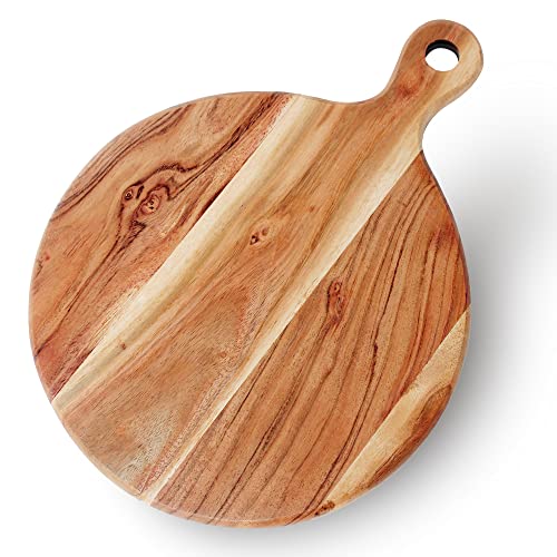 SI DESIGNS Round Reversible Cutting Board for Kitchen, Wooden Decorative Board, Charcuterie Board for Cheese Pizza Bread, First Apartment Kitchen Essentials, New Home Kitchen Accessories (13 x 10")