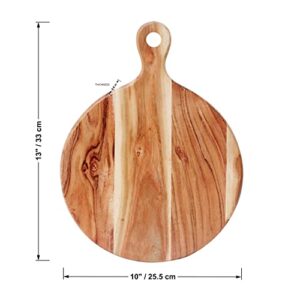 SI DESIGNS Round Reversible Cutting Board for Kitchen, Wooden Decorative Board, Charcuterie Board for Cheese Pizza Bread, First Apartment Kitchen Essentials, New Home Kitchen Accessories (13 x 10")