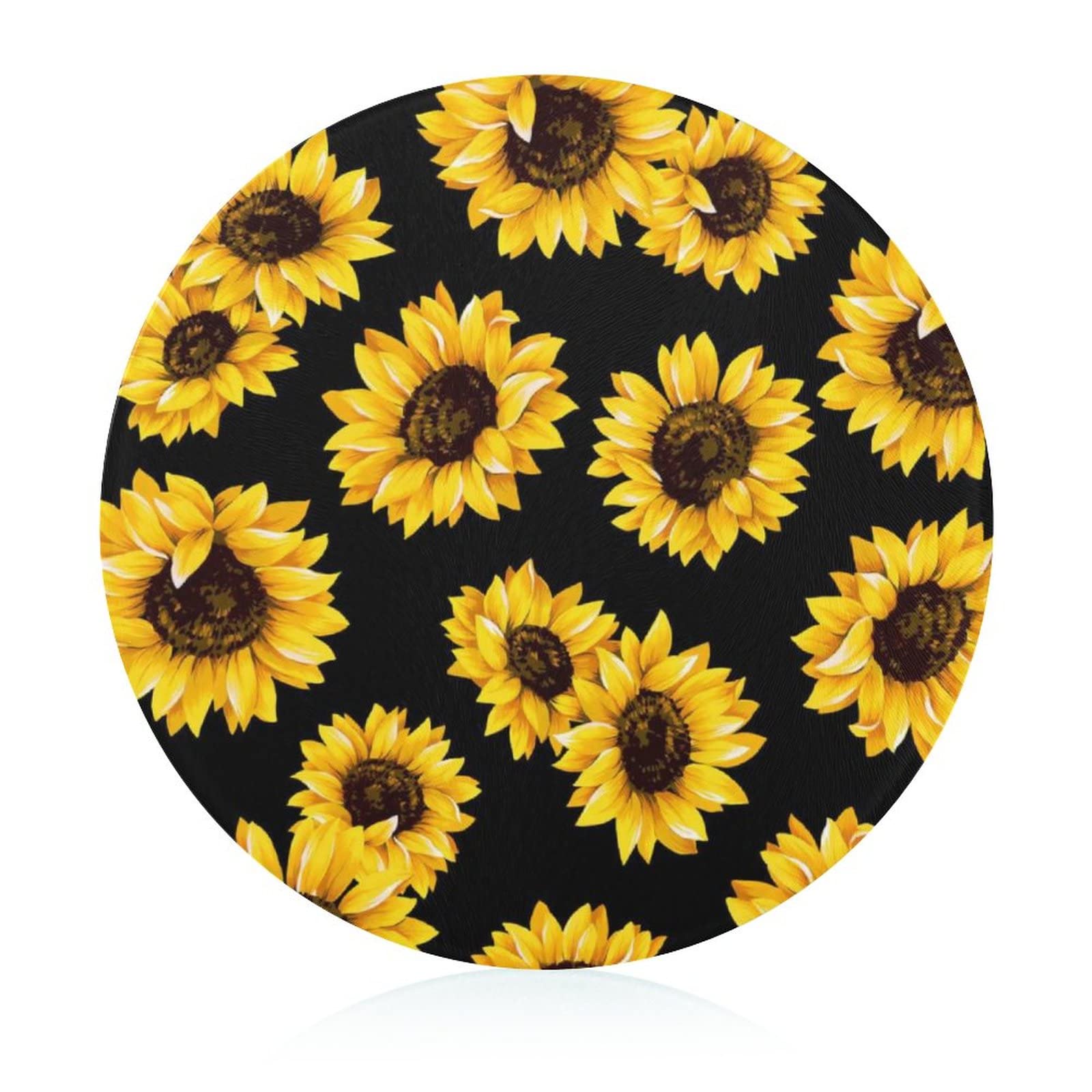 Bagea-Ka Oil Painting Sunflower Flowers Pattern With Black Pattern Tempered Glass Cutting Board 8" Round Kitchen Decorative Chopping Board Small