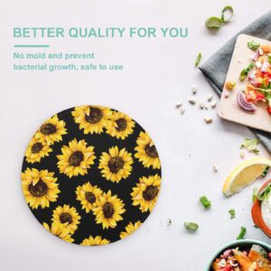 Bagea-Ka Oil Painting Sunflower Flowers Pattern With Black Pattern Tempered Glass Cutting Board 8" Round Kitchen Decorative Chopping Board Small