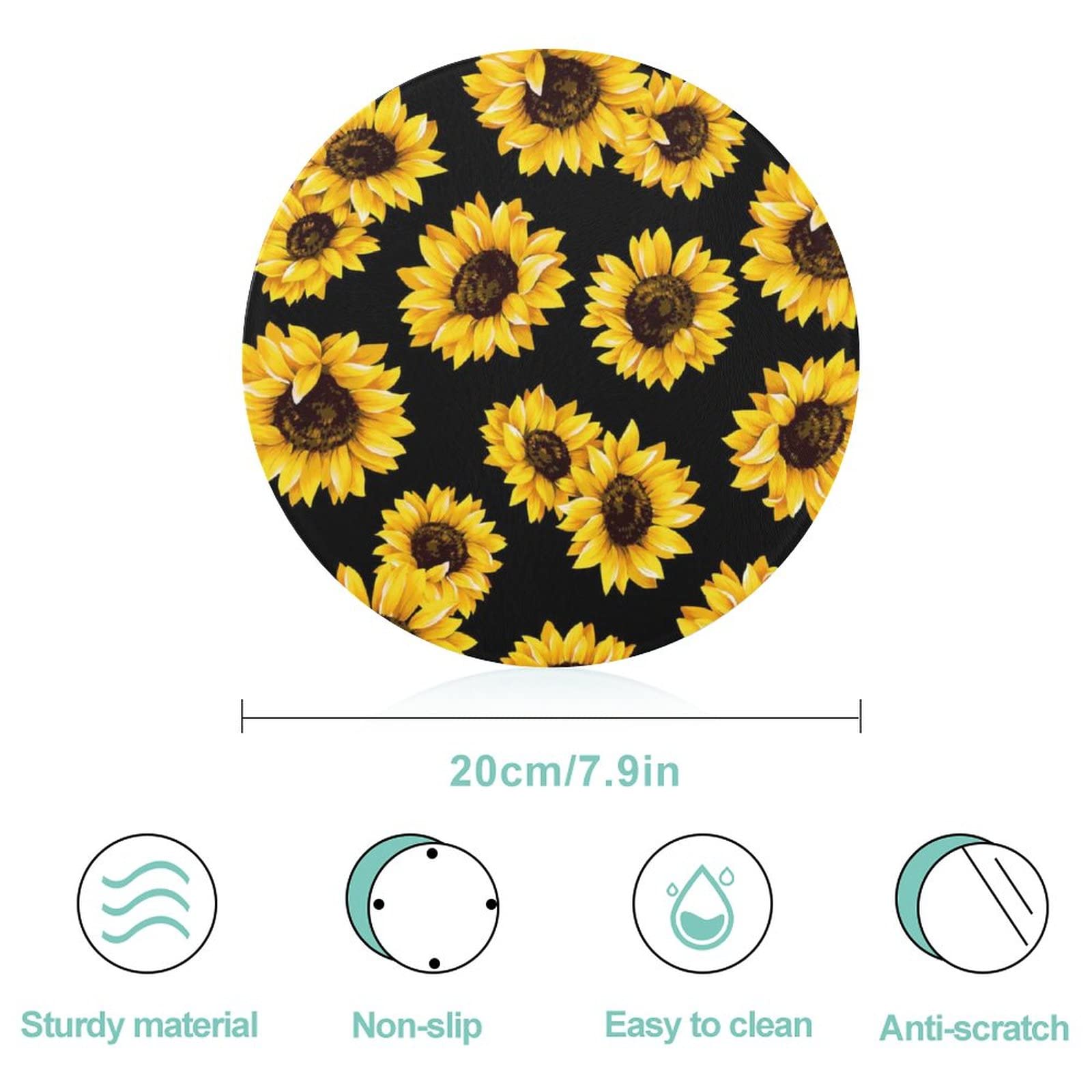 Bagea-Ka Oil Painting Sunflower Flowers Pattern With Black Pattern Tempered Glass Cutting Board 8" Round Kitchen Decorative Chopping Board Small