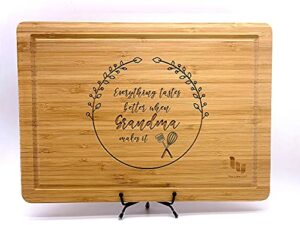 personalized cutting board for mom or grandma, custom engraved kitchen gift, customized mom and grandma gift from daughter or son, kitchen sign with stand, 12 designs and 3 sizes
