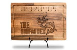 the rodfather cutting board, fisherman gifts, walnut cutting boards, fathers day gift, fishing sign, hunting gifts, dad gifts, bbq grilling gifts for men, cutting board with measurement, kitchen gift