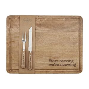 mud pie carving board set, board 15" x 19 1/2" | knife 11" | fork 9"