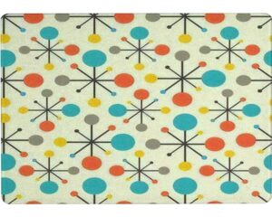 tempered glass cutting board mid century fifties modern atomic retro colors seamless part of tableware kitchen decorative cutting board with non-slip legs, serving board, large size, 15" x 11"
