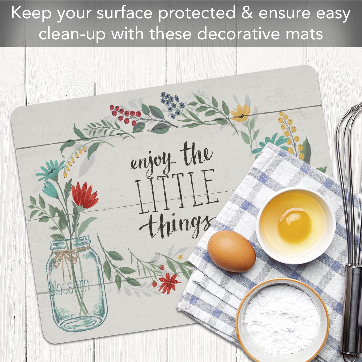 CounterArt Blooming Thoughts Designer Flexible Plastic Cutting Board Mat, 15" x 11.5", Made in the USA, Decorative, Flexible, Easy to Clean