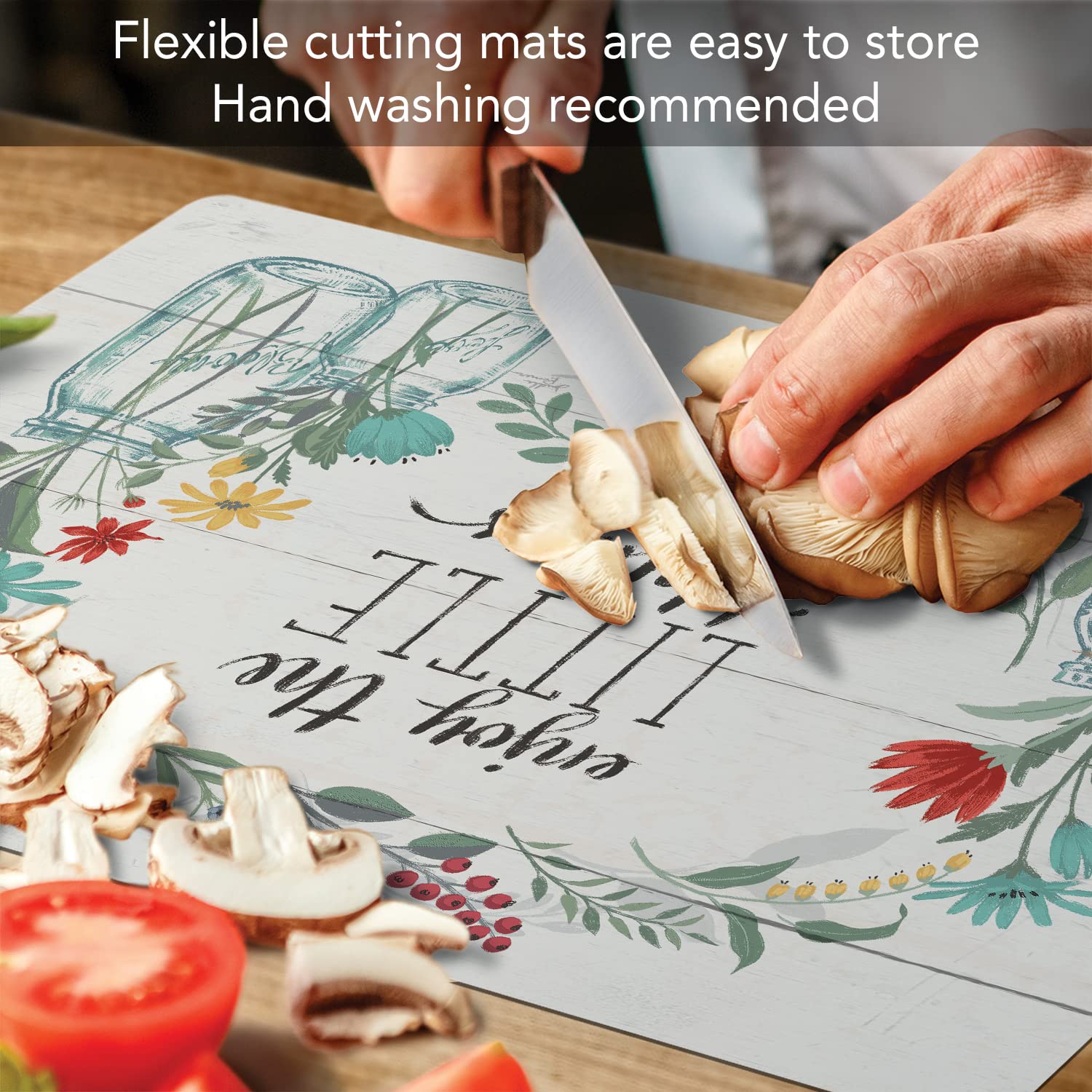 CounterArt Blooming Thoughts Designer Flexible Plastic Cutting Board Mat, 15" x 11.5", Made in the USA, Decorative, Flexible, Easy to Clean