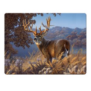 rivers edge products large 12in x 16in decorative tempered glass cutting board, hypoallergenic, non slip, textured surface chopping board for kitchen, white tail deer, deer