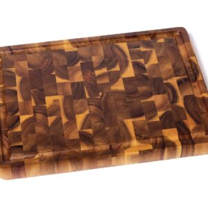 Lipper International 1290 Acacia End Grain Cutting Board with Cut-Out Handles for Cutting or Serving, 15 3/4" x 12" x 1 1/4"