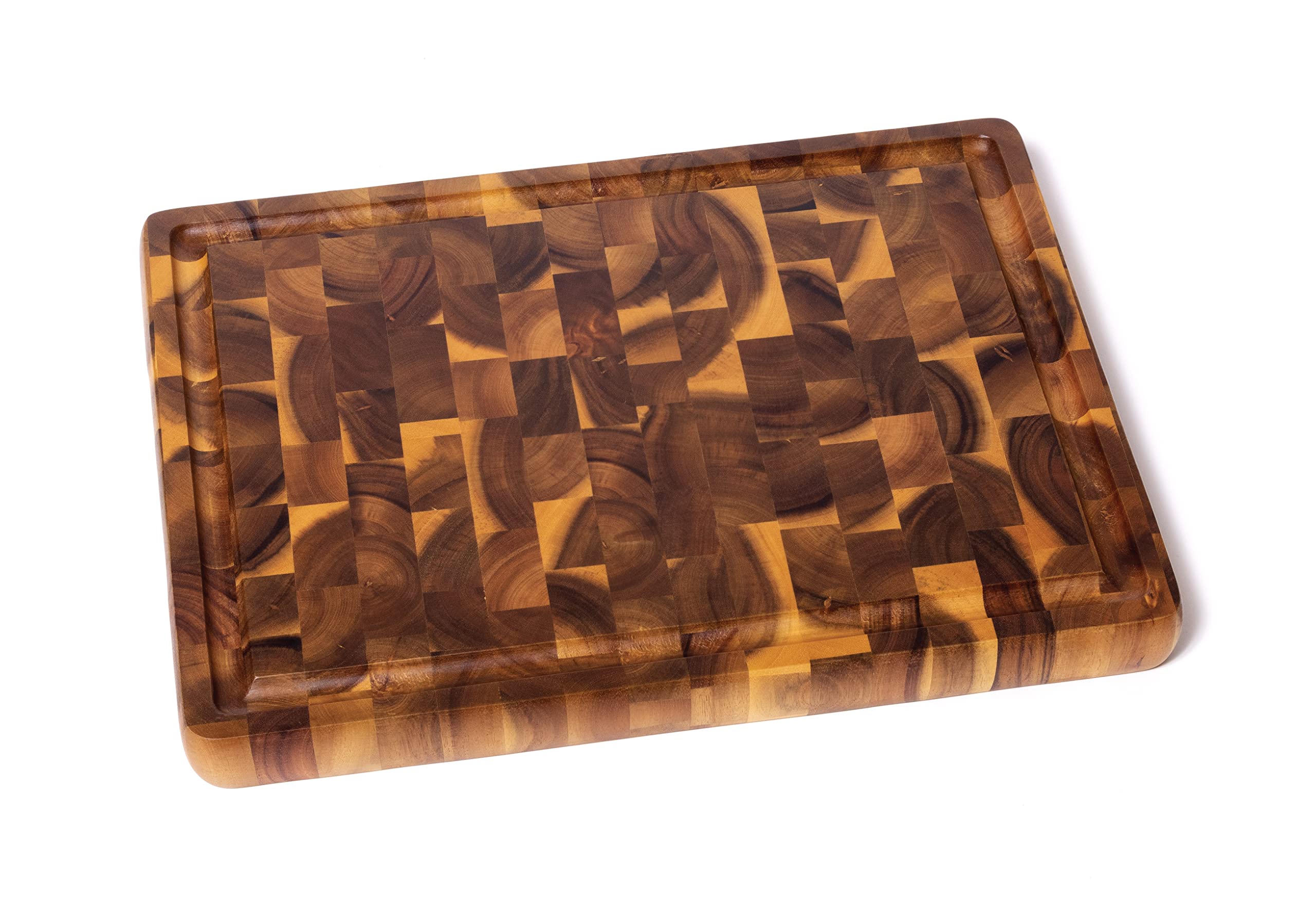 Lipper International 1290 Acacia End Grain Cutting Board with Cut-Out Handles for Cutting or Serving, 15 3/4" x 12" x 1 1/4"