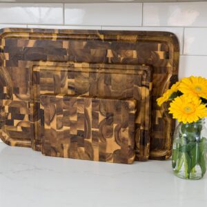 Lipper International 1290 Acacia End Grain Cutting Board with Cut-Out Handles for Cutting or Serving, 15 3/4" x 12" x 1 1/4"