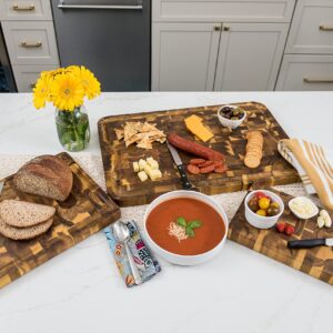 Lipper International 1290 Acacia End Grain Cutting Board with Cut-Out Handles for Cutting or Serving, 15 3/4" x 12" x 1 1/4"