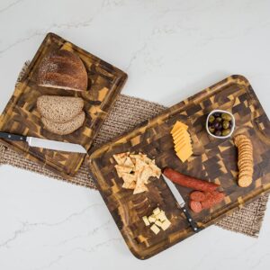 Lipper International 1290 Acacia End Grain Cutting Board with Cut-Out Handles for Cutting or Serving, 15 3/4" x 12" x 1 1/4"