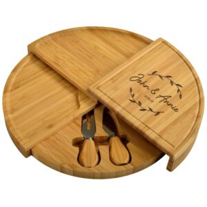 picnic at ascot personalized engraved cheese/charcuterie board - innovative patented design enables all in one storage