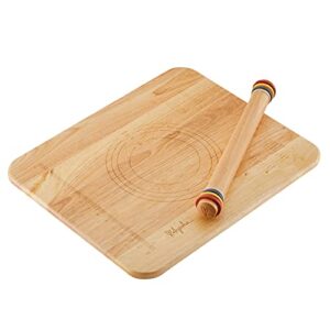 ayesha curry kitchenware pantryware rolling pin and pie board set, 2 piece, parawood