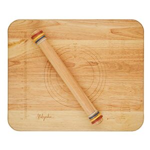 Ayesha Curry Kitchenware Pantryware Rolling Pin and Pie Board Set, 2 Piece, Parawood