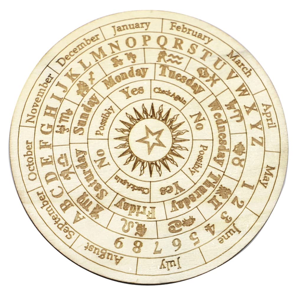 LIZHOUMIL Wooden Pendulum Board Dowsing Divination,Round Metaphysical Message Board Wooden Carven Decorative Board Witchcraft Wiccan Altar Supplies Kit Beginner Witchcraft Supply 10 Inch Large