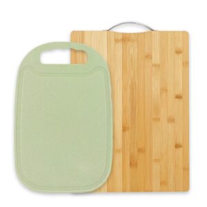 kitchen organic bamboo cutting board with easy grip handle，bpa free food safe wheat straw pp material cutting board combination. chinese cutting board