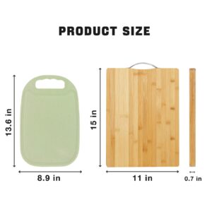 Kitchen Organic Bamboo Cutting Board with Easy Grip Handle，BPA Free Food Safe Wheat straw PP material Cutting Board combination. chinese Cutting Board