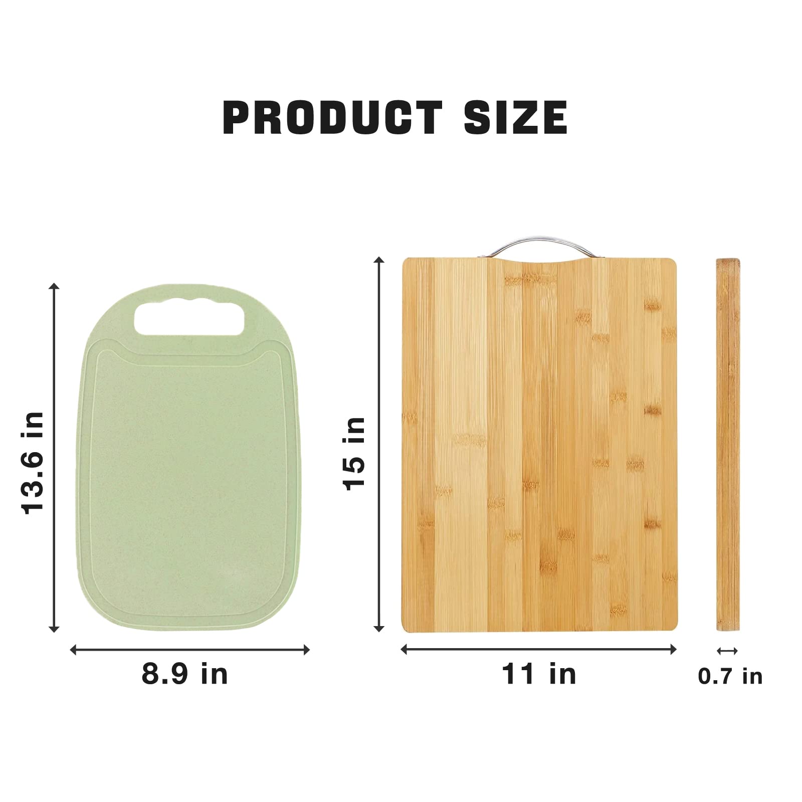 Kitchen Organic Bamboo Cutting Board with Easy Grip Handle，BPA Free Food Safe Wheat straw PP material Cutting Board combination. chinese Cutting Board