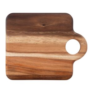 bloomingville square suar wood cutting board with handle, natural