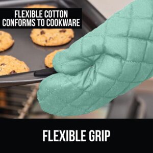 Gorilla Grip Cutting Board Set of 3 and Cotton Oven Mitts Set, Both in Mint Color, Cutting Boards are Reversible, Oven Mitts are 13 Inch Long, 2 Item Bundle