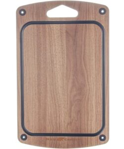 beast canteen dishwasher safe cutting board, made of wood fiber composite, bpa free, non-slip rubber feet, juice groove, handle, walnut color, thin, large, cut meat, cheese, fruit, steak
