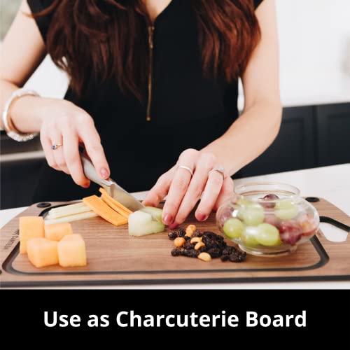 Beast Canteen Dishwasher Safe Cutting Board, Made of Wood Fiber Composite, BPA Free, Non-Slip Rubber Feet, Juice Groove, Handle, Walnut Color, Thin, Large, Cut Meat, Cheese, Fruit, Steak