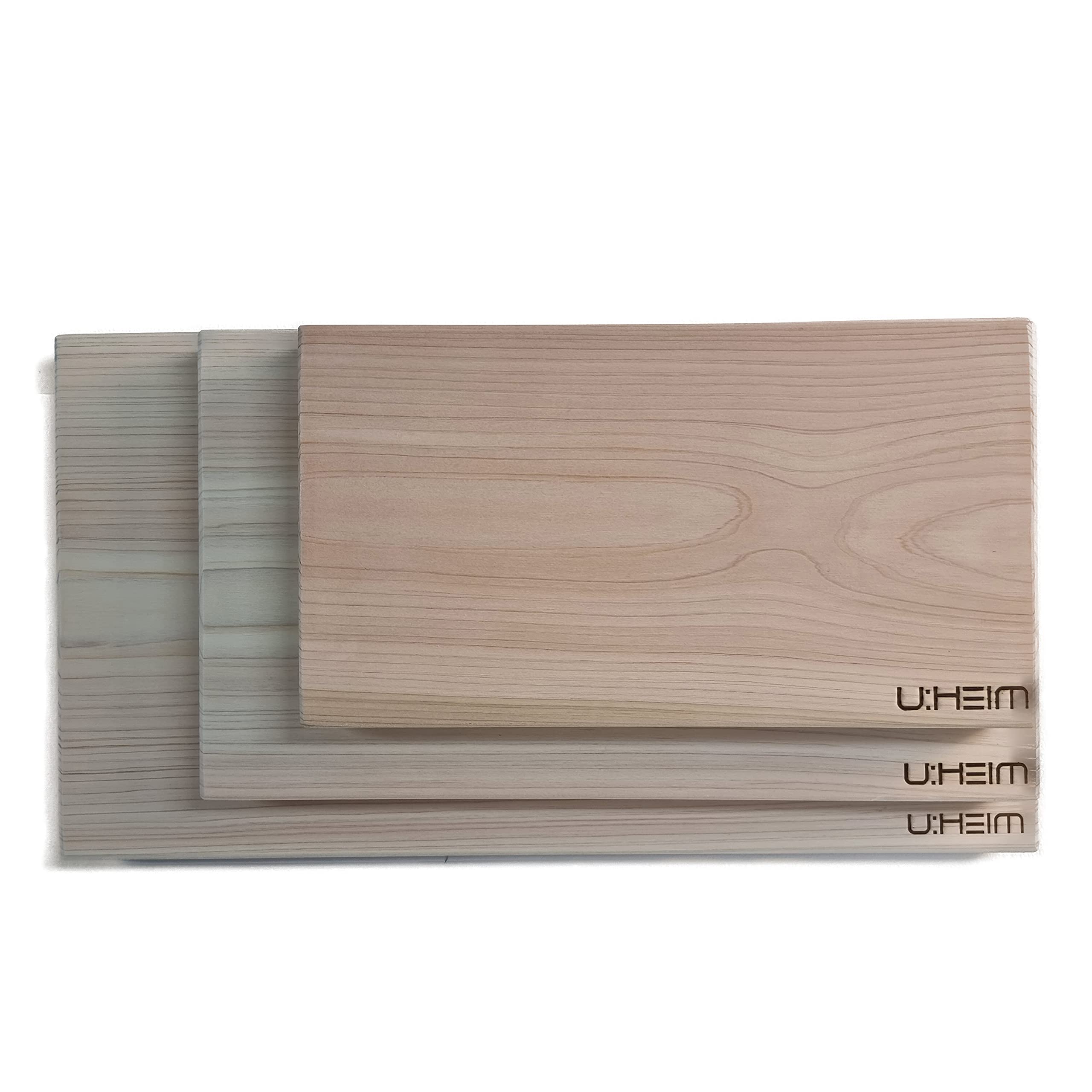 UHEIM Premium One-Piece Cypress Hinoki Solid Wood Cutting Board, Korean Cutting Board for Kitchen, Chef. Wooden Kitchen Double Chopping, Cutting, Serving Board. Large, Middle, Small 3 Size (Middle)