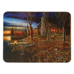 rivers edge products large 12in x 16in decorative tempered glass cutting board, hypoallergenic, non slip, textured surface chopping board for kitchen, cabin in the woods, cabin scene