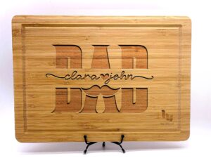 personalized cutting boards for dad, grandpa or men, with children names design, custom kitchen decor, sign, gift for men, father, dad, grandpa, grill master, 9 different design, with display stand