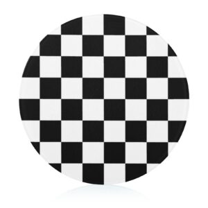 Bagea-Ka Black White Race Checkered Flag Pattern Tempered Glass Cutting Board 8" Round Kitchen Decorative Chopping Board Small