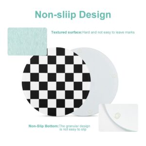 Bagea-Ka Black White Race Checkered Flag Pattern Tempered Glass Cutting Board 8" Round Kitchen Decorative Chopping Board Small