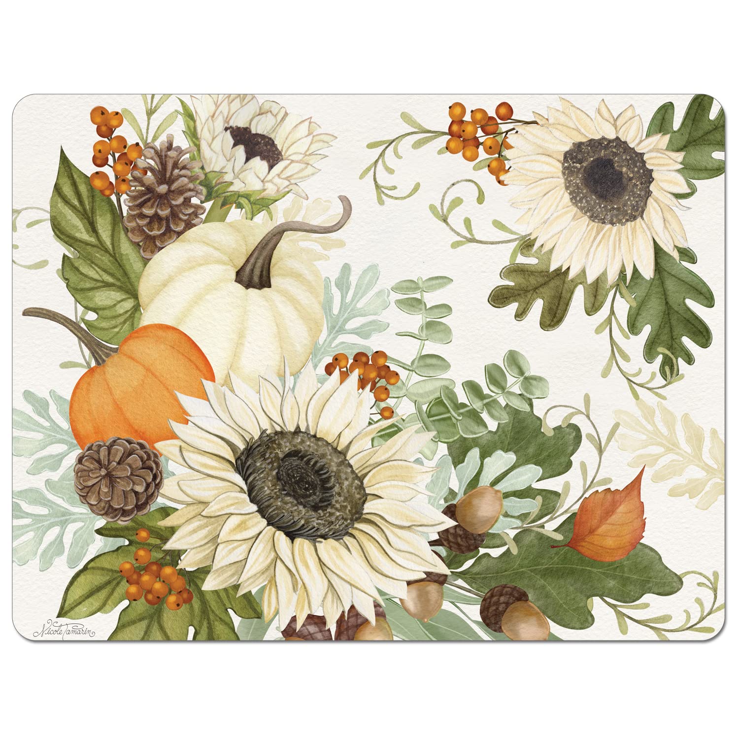 Cut N' Funnel Farmhouse Fall Designer Flexible Plastic Cutting Board Mat 15" x 11.5", Made in the USA, Decorative, Flexible, Easy to Clean