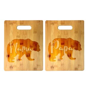 parent bear negative space text silhouette mother's day laser engraved bamboo cutting board - wedding, housewarming, anniversary, birthday, christmas, gift (mama & papa bear)