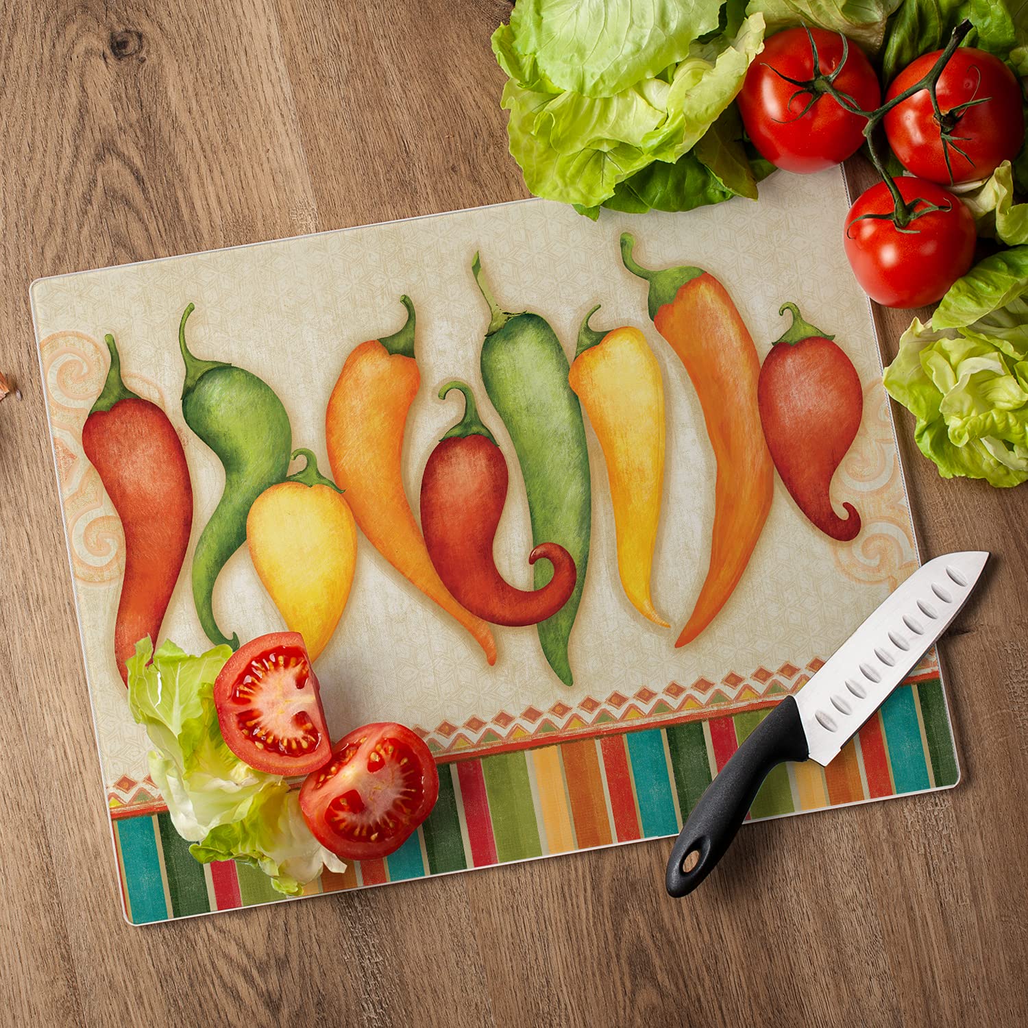 Fiesta Peppers - Large Glass Cutting Board 15x12