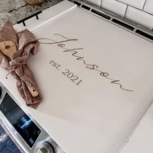 Josephine Thomas Home Personalized Noodle Board Last Name + Est Date in Soft Ivory, Lightly Distressed, Stove Cover