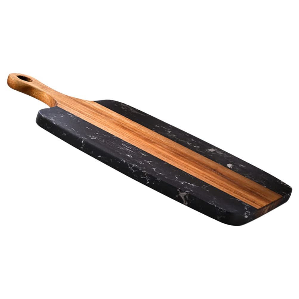 HEMOTON Wood Cutting Board with Handle Wooden Chopping Board Rectangle Paddle Chopping Butcher Hanging Steak Plate Block for Kitchen Kitchen Picnic Black