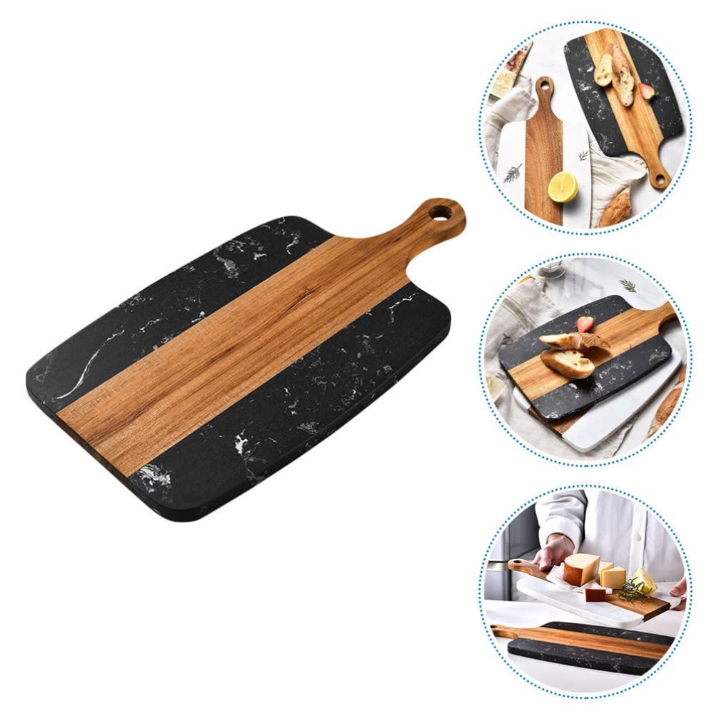 HEMOTON Wood Cutting Board with Handle Wooden Chopping Board Rectangle Paddle Chopping Butcher Hanging Steak Plate Block for Kitchen Kitchen Picnic Black