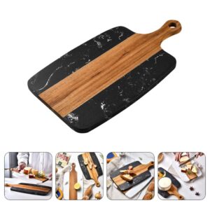 HEMOTON Wood Cutting Board with Handle Wooden Chopping Board Rectangle Paddle Chopping Butcher Hanging Steak Plate Block for Kitchen Kitchen Picnic Black