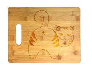 booty buddies - engraved bamboo cutting board (striped kitty)