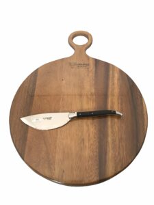 laguiole en aubrac round solid maple pizza wood cutting board for serving, chopping or charcuterie platter, 35cm / 14-inch with pizza cutter, ebony handle